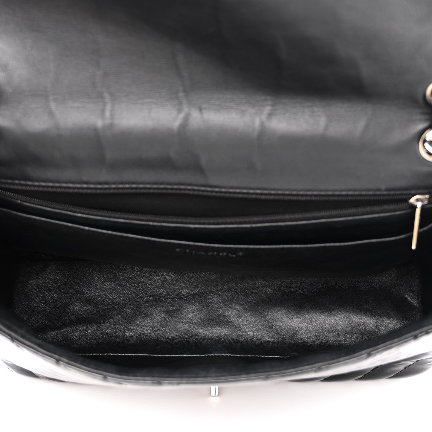 Patent Chevron Quilted Maxi Single Flap Black