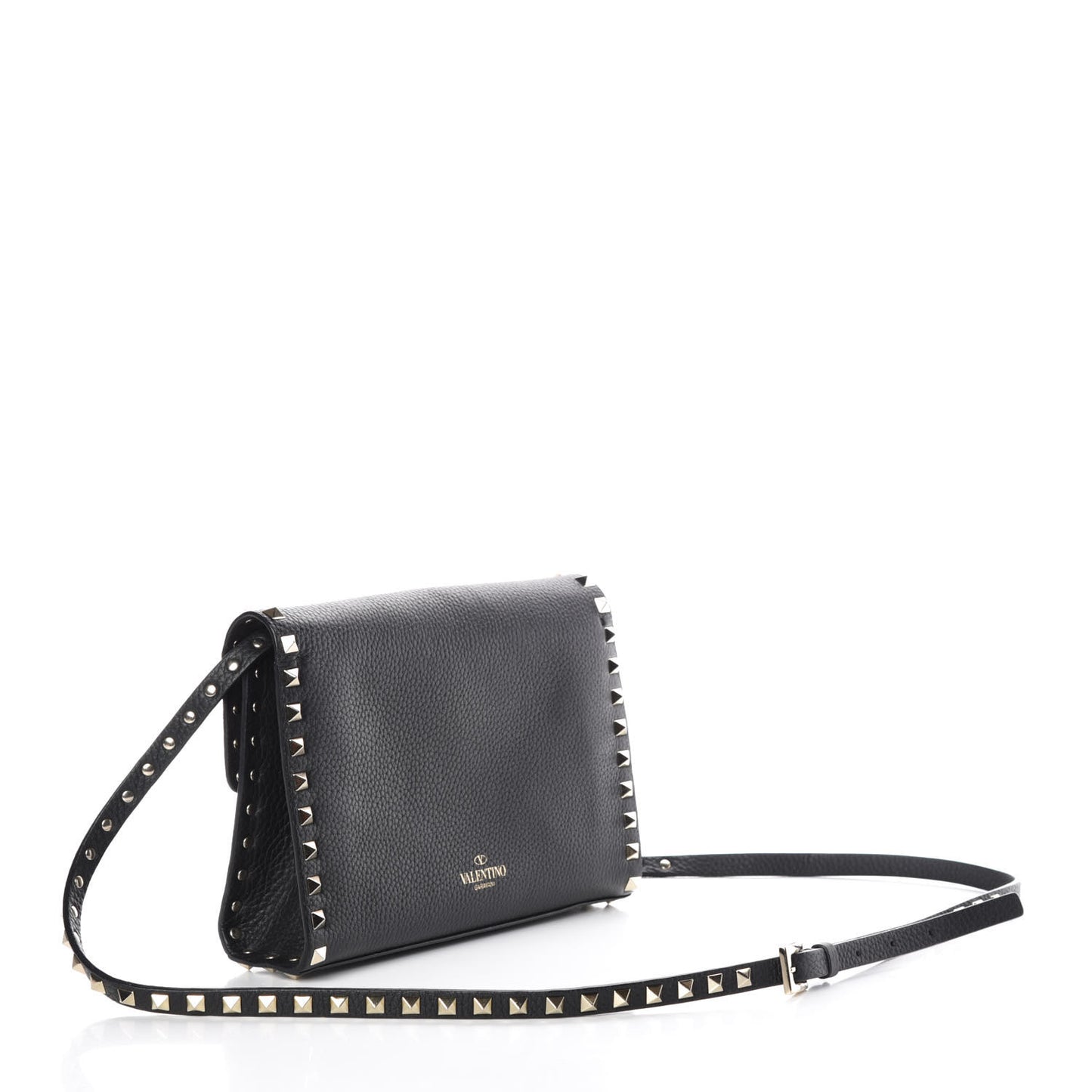 Pebbled Calfskin Medium Rockstud Flip Lock Crossbody Bag Black