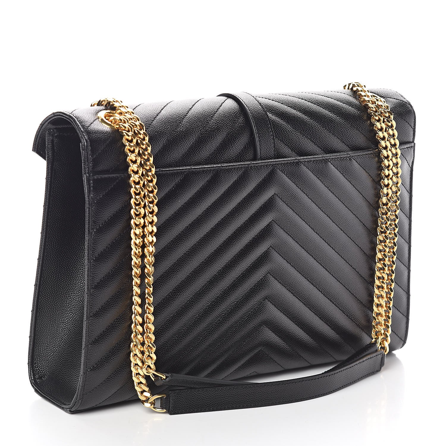 Saint Laurent Grain De Poudre Matelasse Chevron Large Monogram Satchel Black 3 of 9