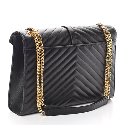 Saint Laurent Grain De Poudre Matelasse Chevron Large Monogram Satchel Black 3 of 9