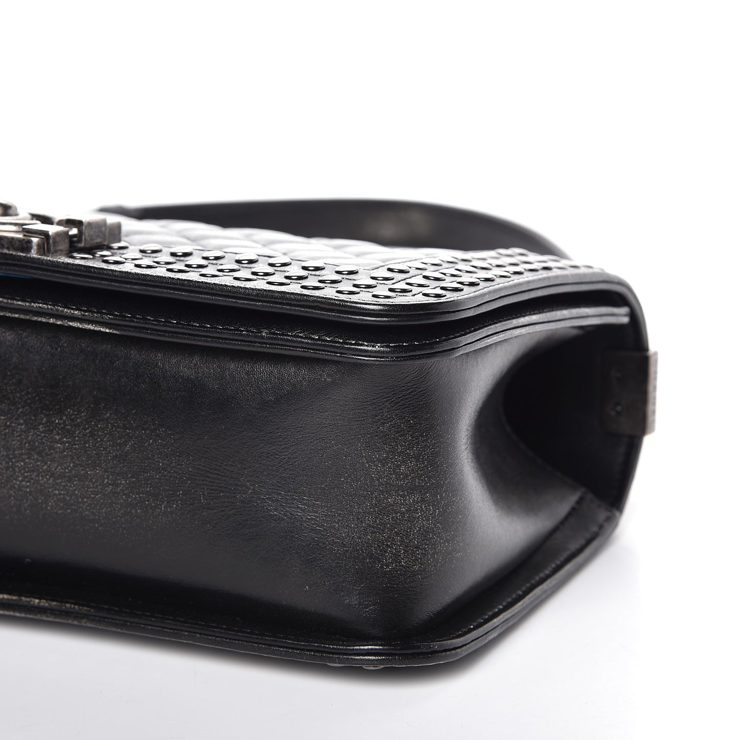 Faded Calfskin Quilted Medium Studded Boy Flap Black