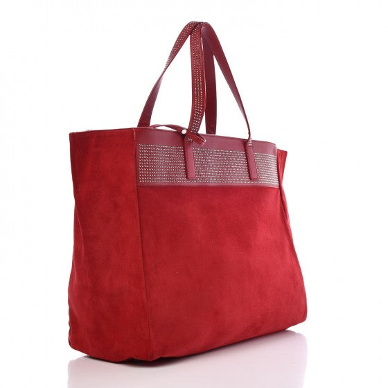 Saint Laurent Calfskin Suede Stud Reversible Shopper Tote Red 15 of 19