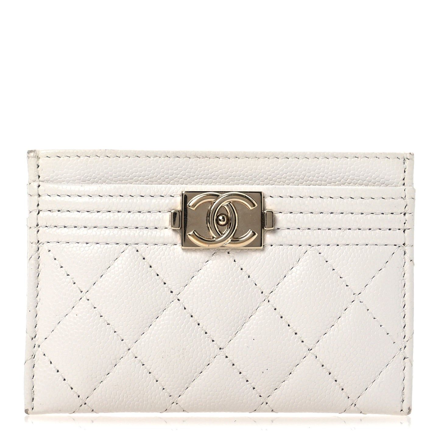 Caviar Quilted Boy Card Holder White