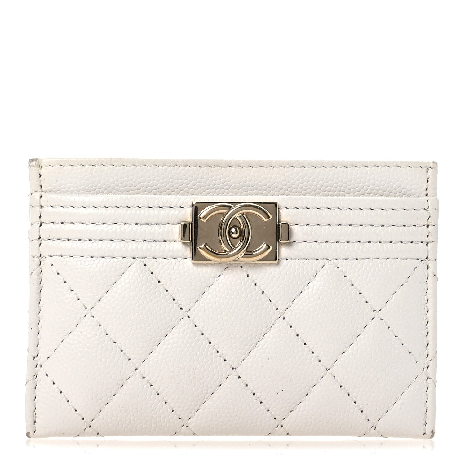 Chanel Caviar Quilted Boy Card Holder White 1 of 14