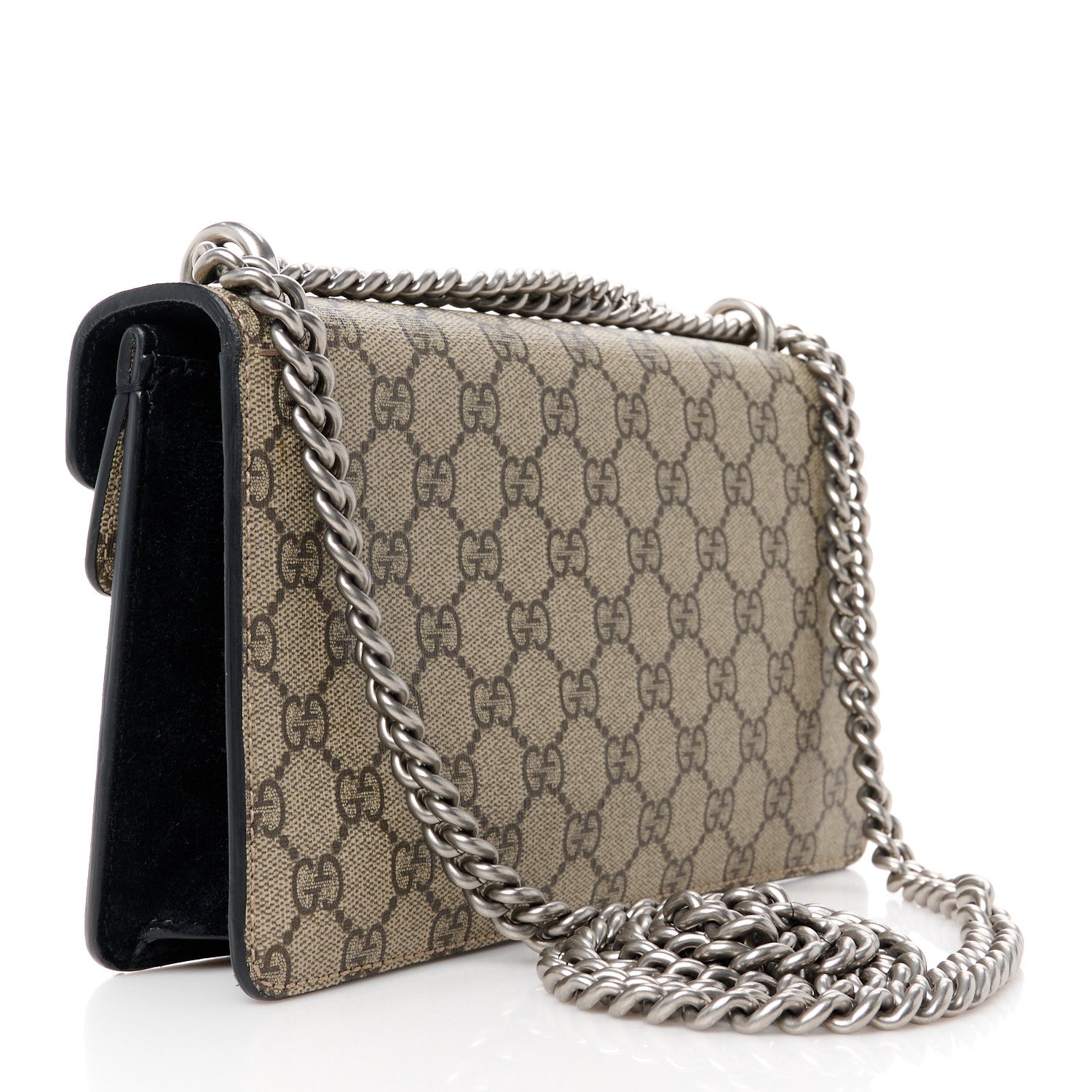 Gucci GG Supreme Monogram Suede Crystal Small Dionysus Shoulder Bag Beige Ebony Black 3 of 13