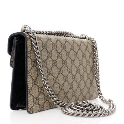 Gucci GG Supreme Monogram Suede Crystal Small Dionysus Shoulder Bag Beige Ebony Black 3 of 13