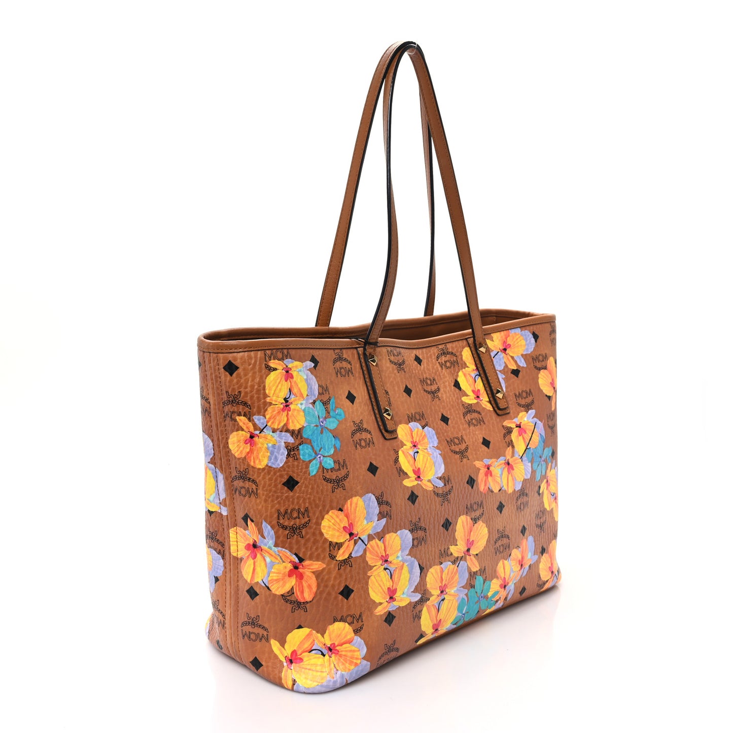 Visetos Floral Print Medium Essential Zip Top Shopper Tote Cognac