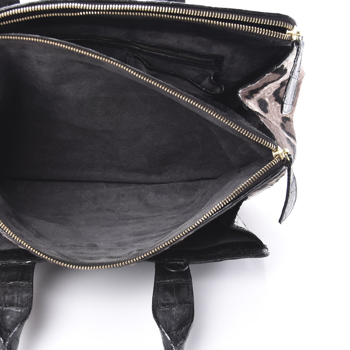 Crocodile Calf Hair Leopard Print Satchel Black