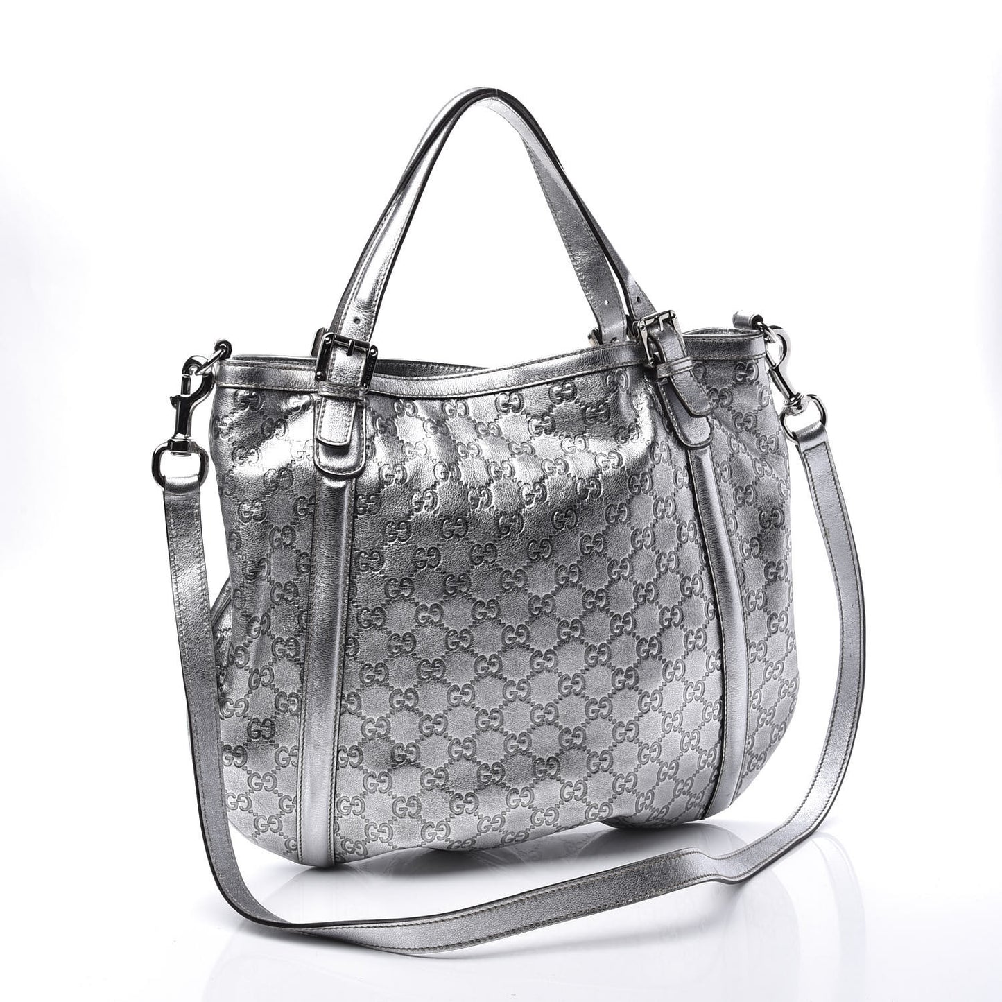 Metallic Guccissima Medium Britt Tote Silver
