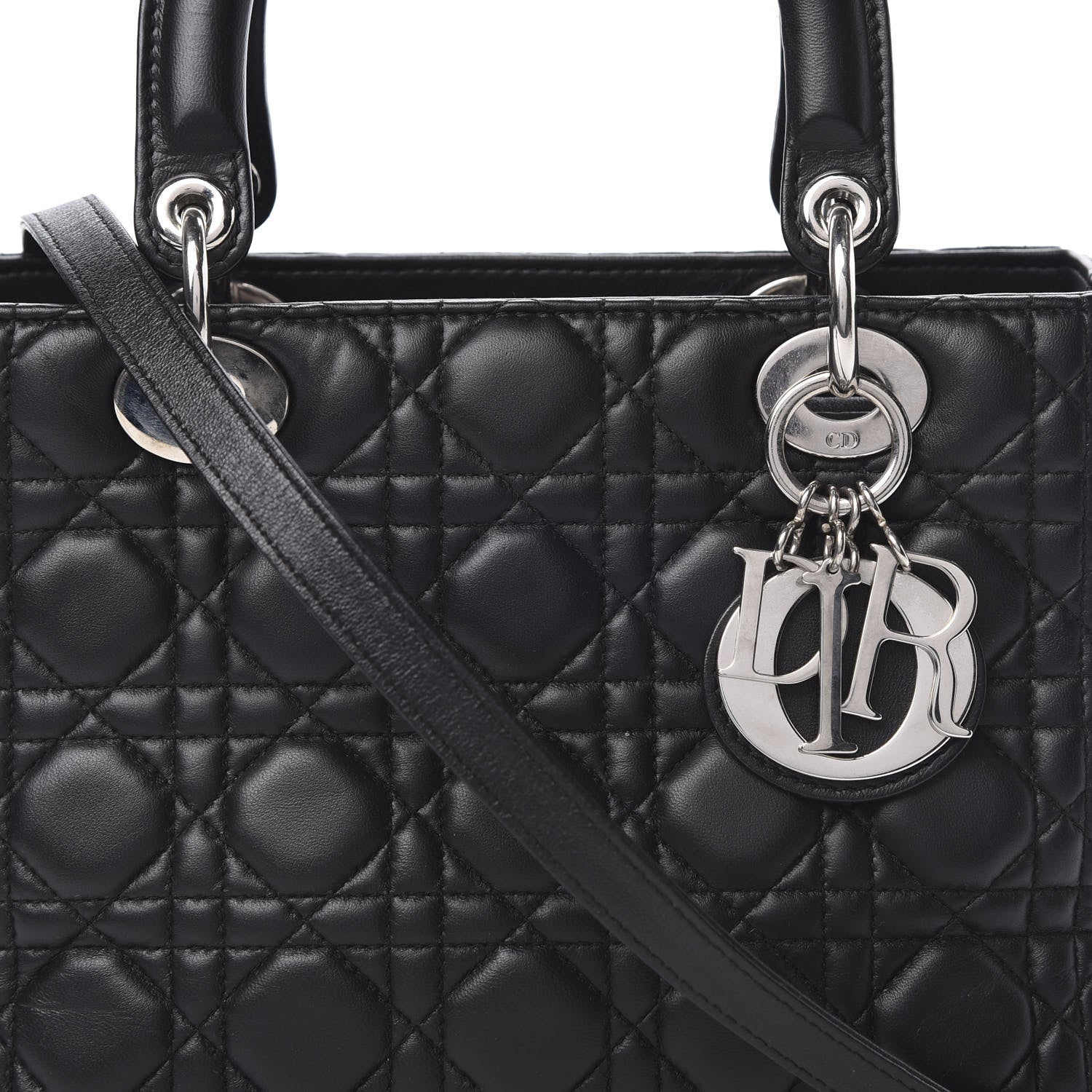 Christian Dior Lambskin Cannage Medium Lady Dior Black 9 of 11