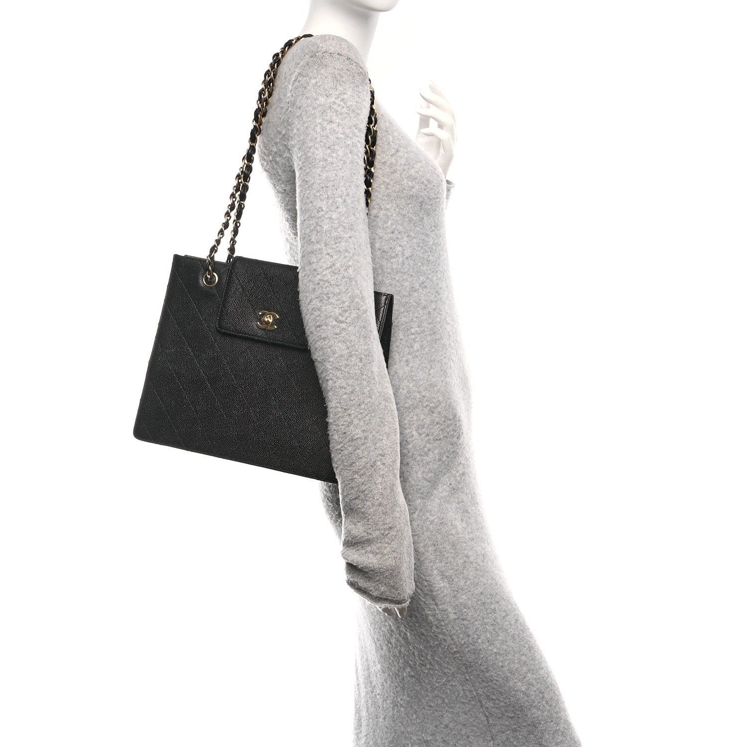 Chanel Caviar Quilted Flap Shopping Tote Black 2 of 12