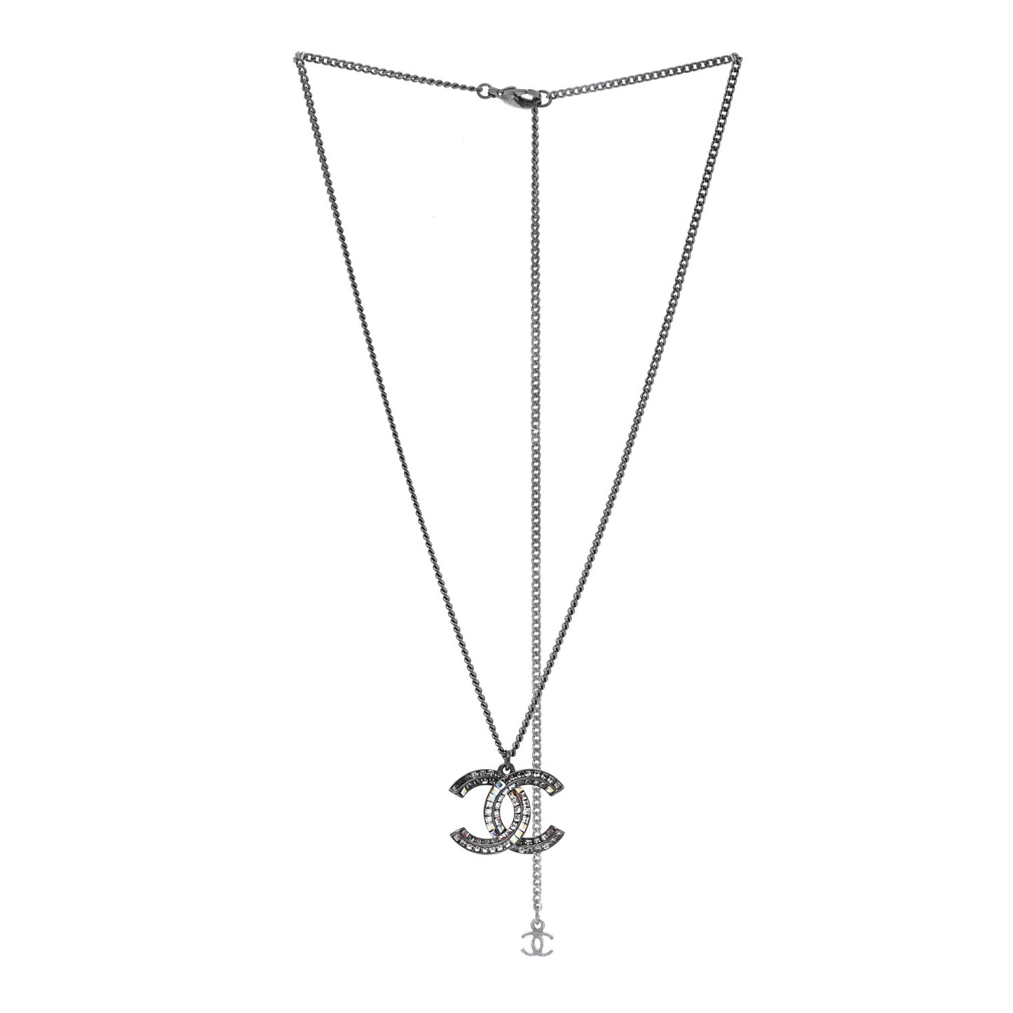 Baguette Crystal Large CC Necklace Silver