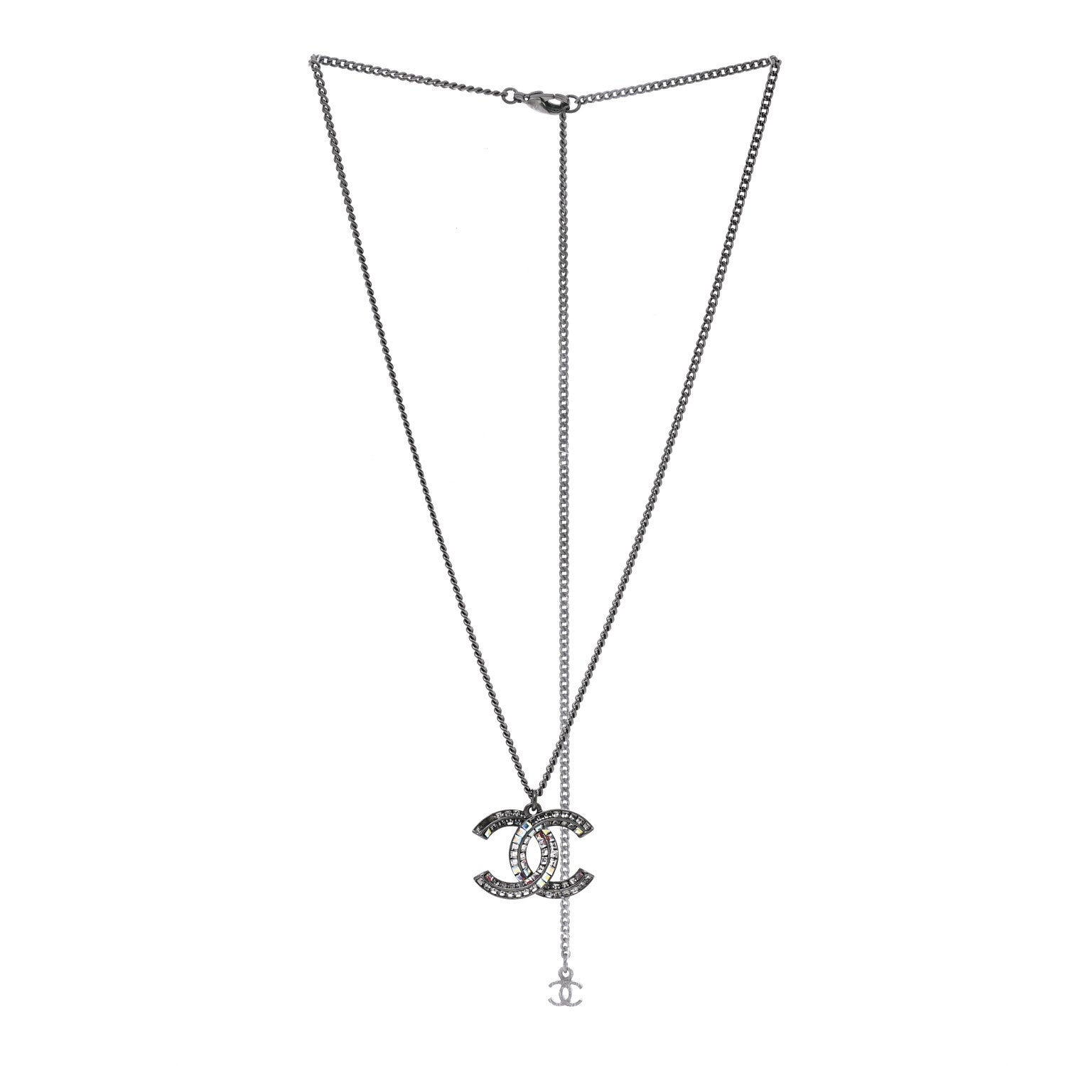 Chanel Baguette Crystal Large CC Necklace Silver 3 of 5