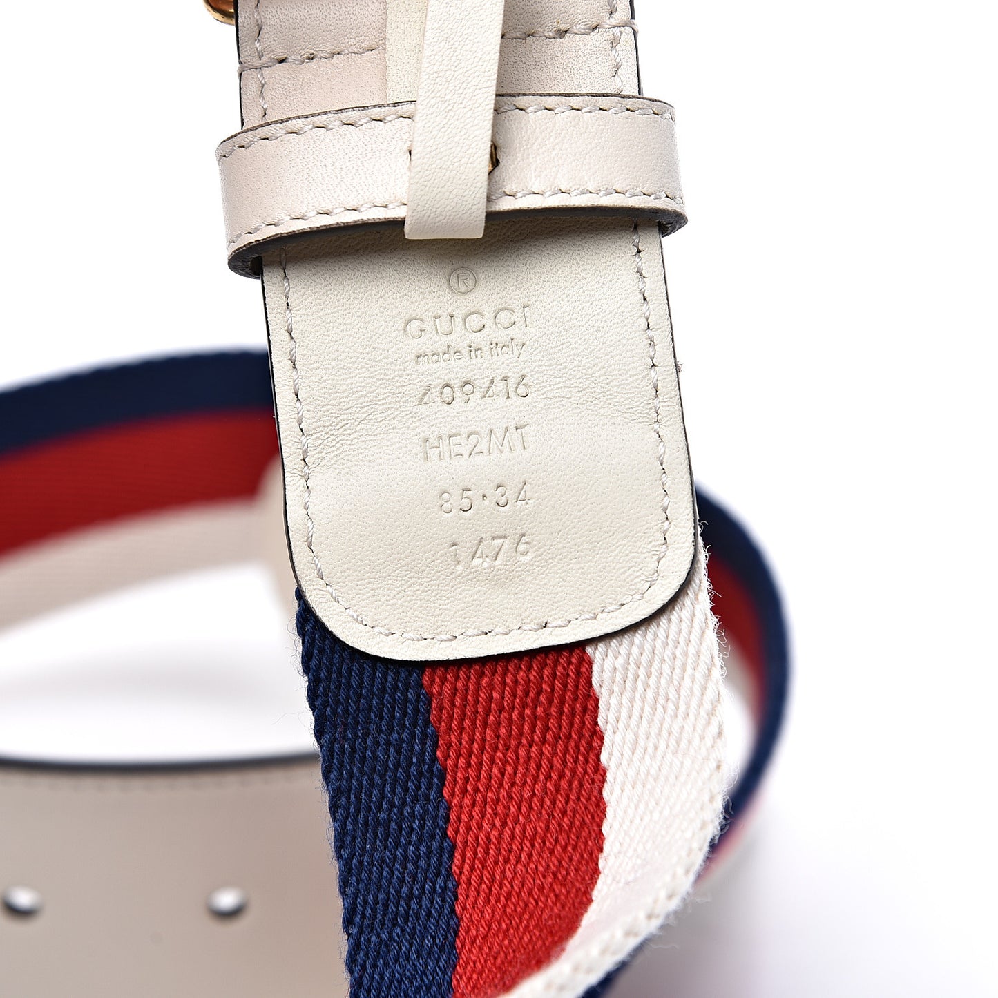Nylon Calfskin Sylvie Web Double G 40mm Belt 85 34 Mystic White Hibiscus Red Maritime