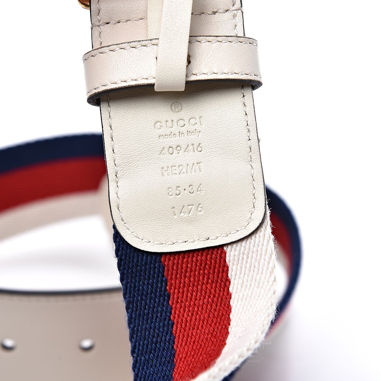 Gucci Nylon Calfskin Sylvie Web Double G 40mm Belt 85 34 Mystic White Hibiscus Red Maritime 3 of 4