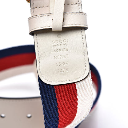 Gucci Nylon Calfskin Sylvie Web Double G 40mm Belt 85 34 Mystic White Hibiscus Red Maritime 3 of 4