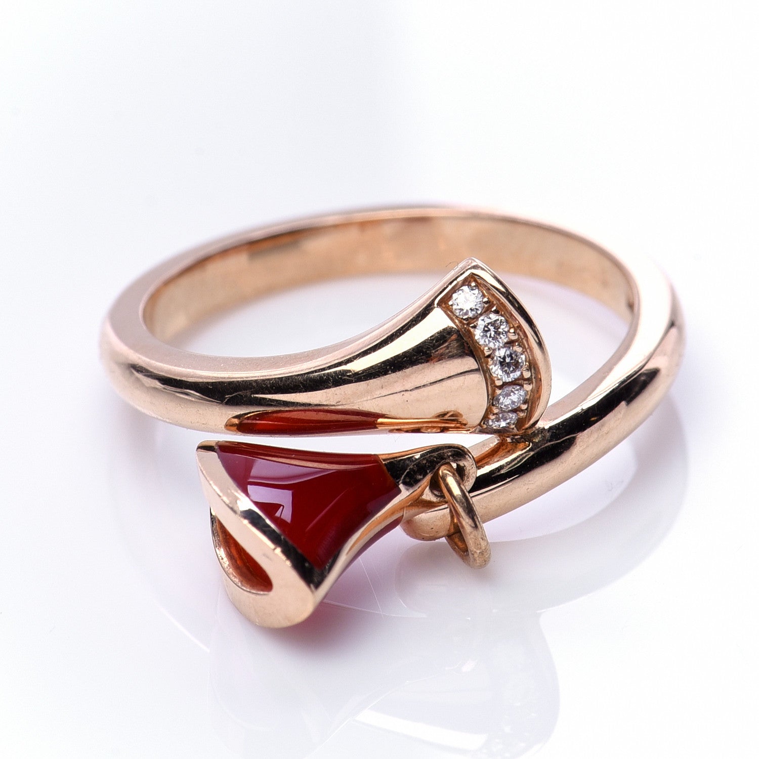 Bulgari 18K Rose Gold Diamond Carnelian Divas' Dream Charm Ring 53 6.5 6 of 6