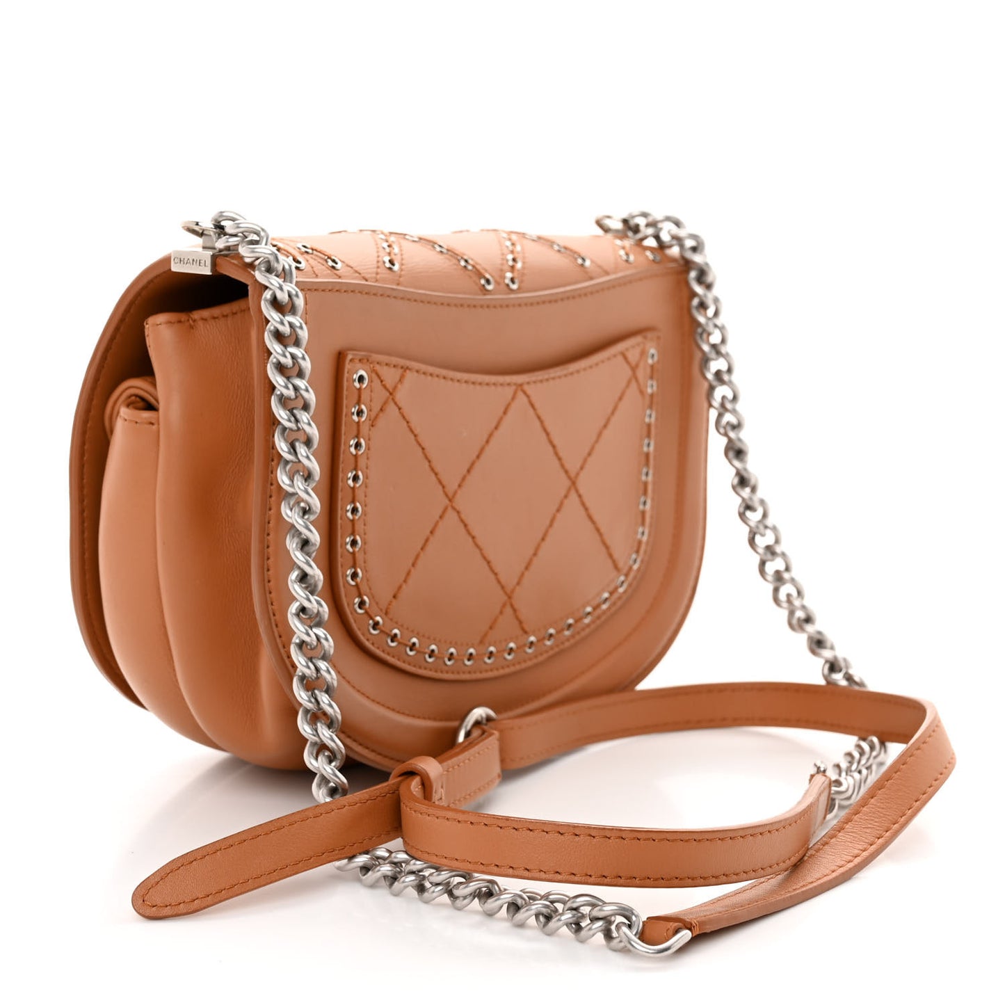 Calfskin Coco Eyelets Small Flap Bag Camel