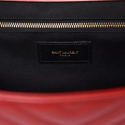 Saint Laurent Grain De Poudre Matelasse Chevron Large Monogram Satchel Lipstick Red 8 of 13