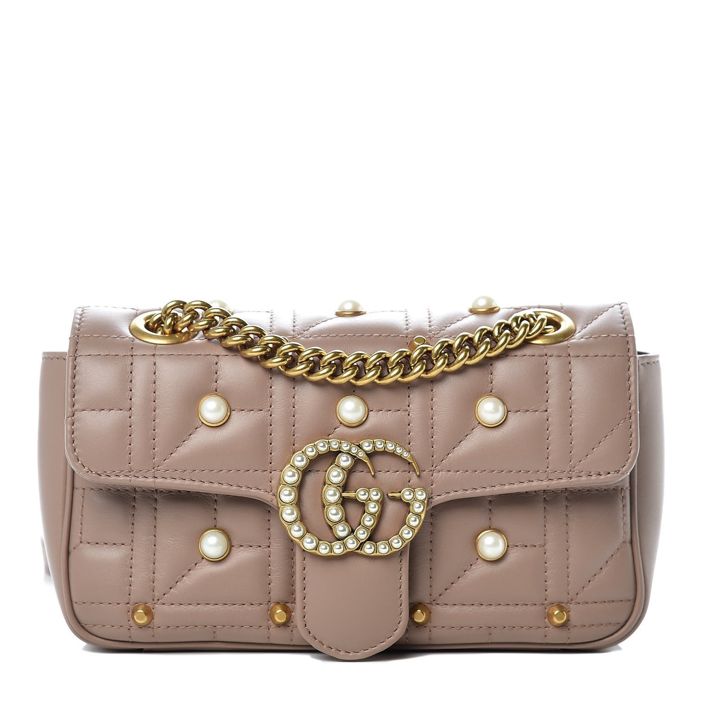 Calfskin Matelasse Studded Mini Pearly GG Marmont Shoulder Bag Porcelain Rose