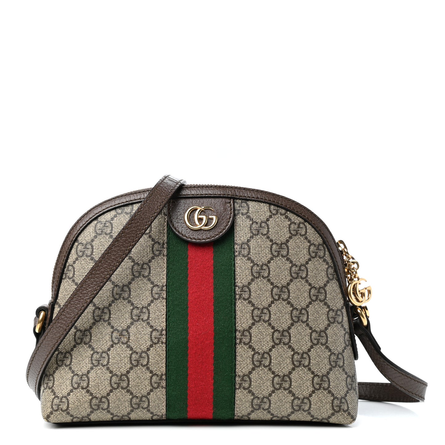 GG Supreme Monogram Textured Dollar Calfskin Web Small Ophidia Dome Shoulder Bag Beige Ebony New Acero