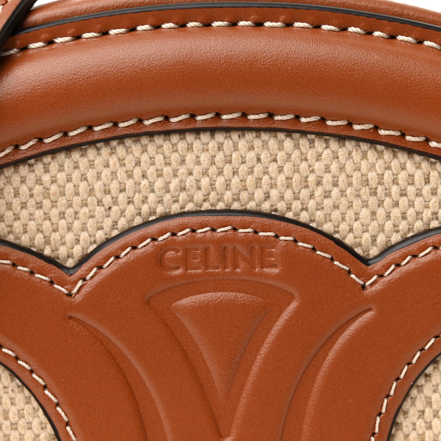 Celine Canvas Calfskin Cuir Small Triomphe Oval Crossbody Purse Natural Tan 8 of 11