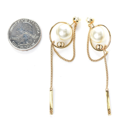 Christian Dior Pearl Tribales Dangle Chain Earrings Gold 2 of 4