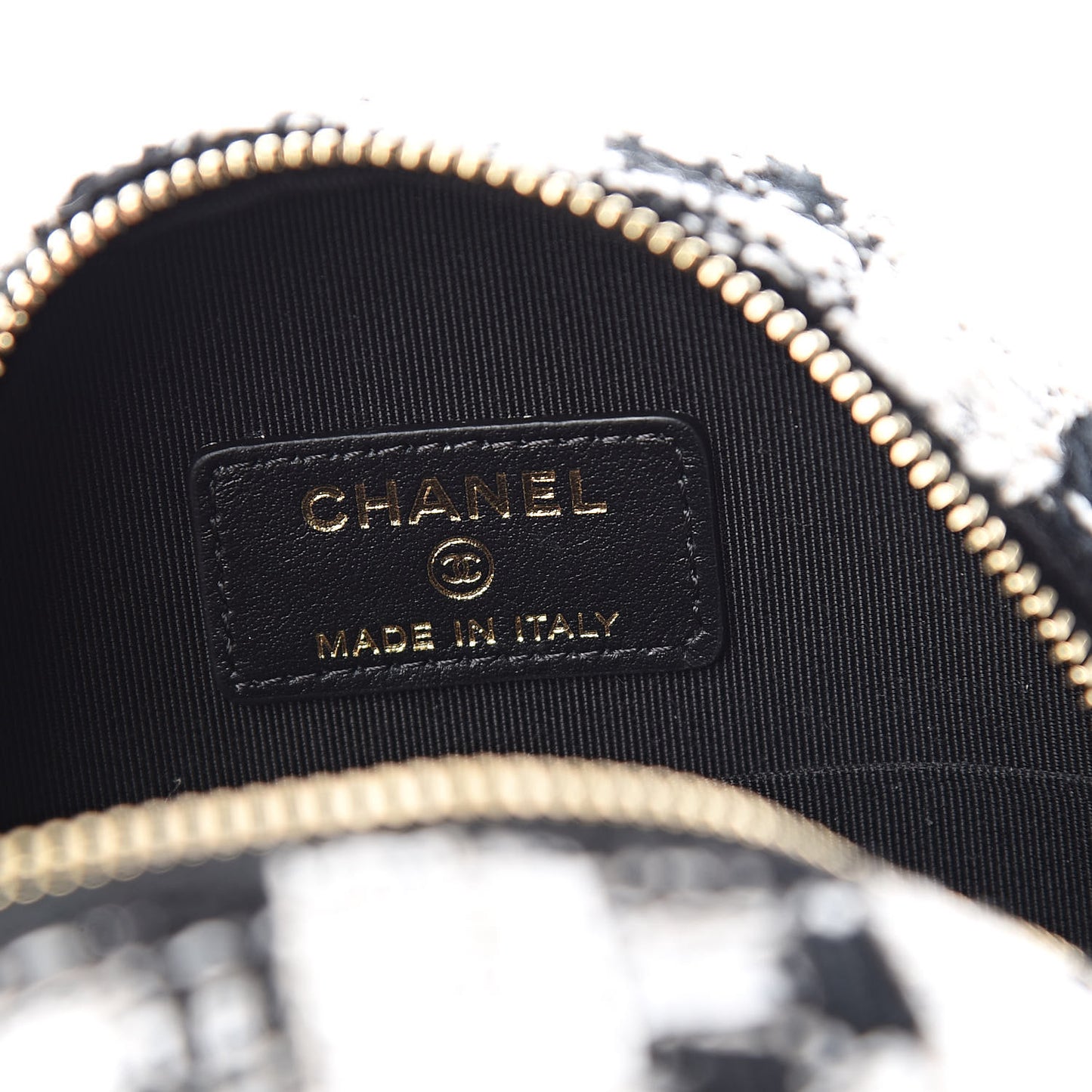Tweed Round Clutch With Chain Black White