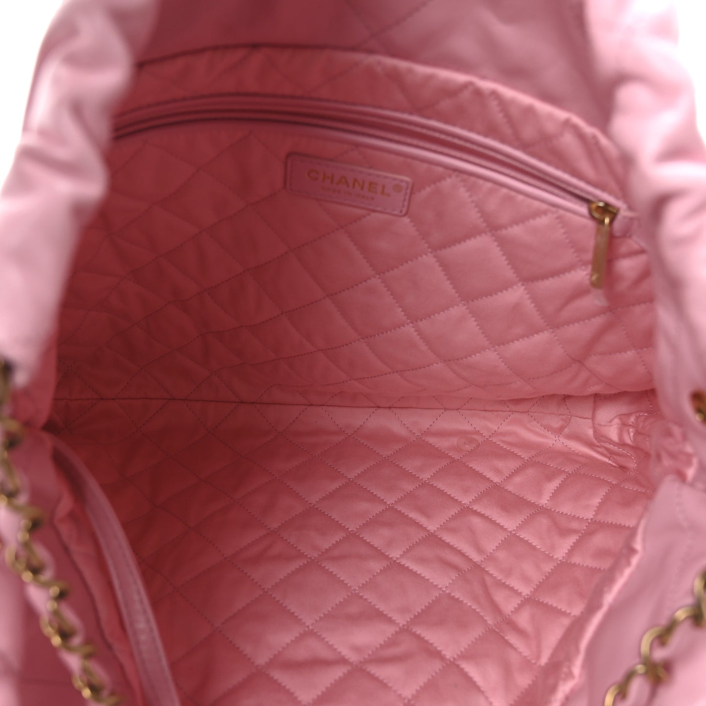 Shiny Calfskin Quilted Chanel 22 Drawstring Bag Pink