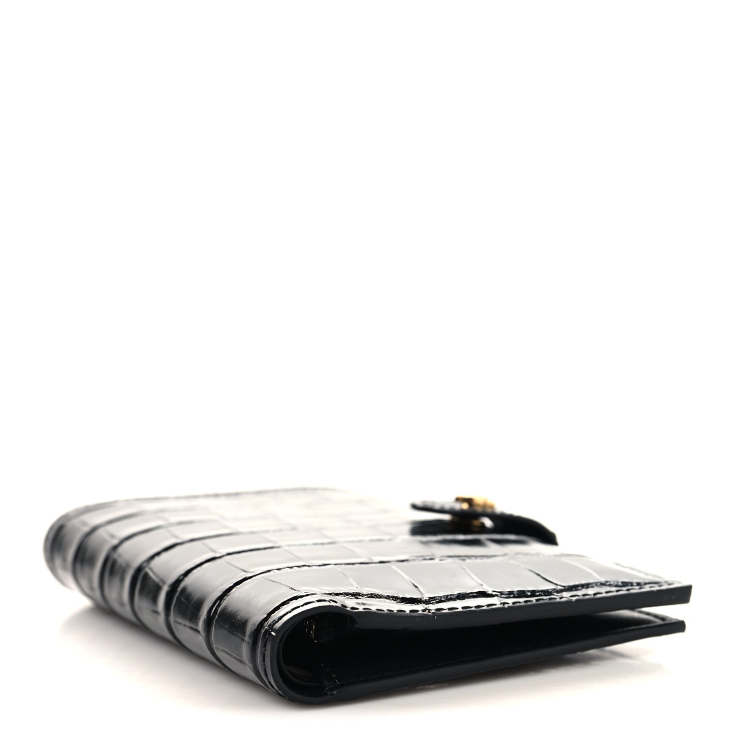 Calfskin Crocodile Embossed Crococo Passport Holder Black