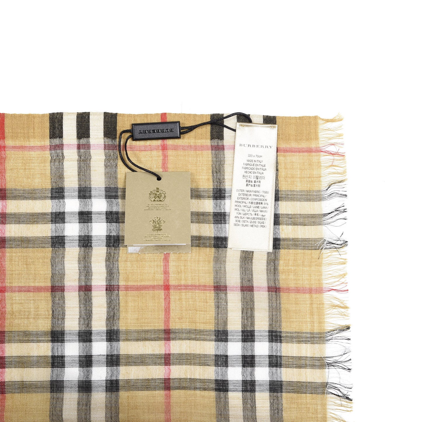 Wool Silk Gauze Vintage Check Scarf Antique Yellow
