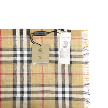 Burberry Wool Silk Gauze Vintage Check Scarf Antique Yellow 3 of 4