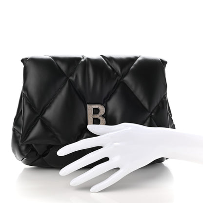 Balenciaga Nappa Calfskin Quilted Touch B Puffy Clutch Black 2 of 18