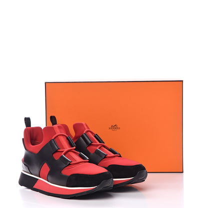 Hermes Technical Canvas Calfskin Goatskin Womens Player Sneakers 36.5 Rouge Black 9 of 9