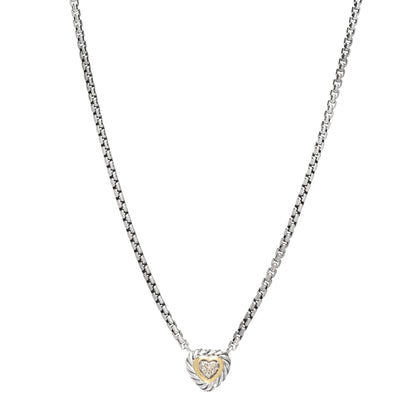 David Yurman Sterling Silver 18K Yellow Gold Diamond Pave Cable Heart Pendant Necklace 1 of 4
