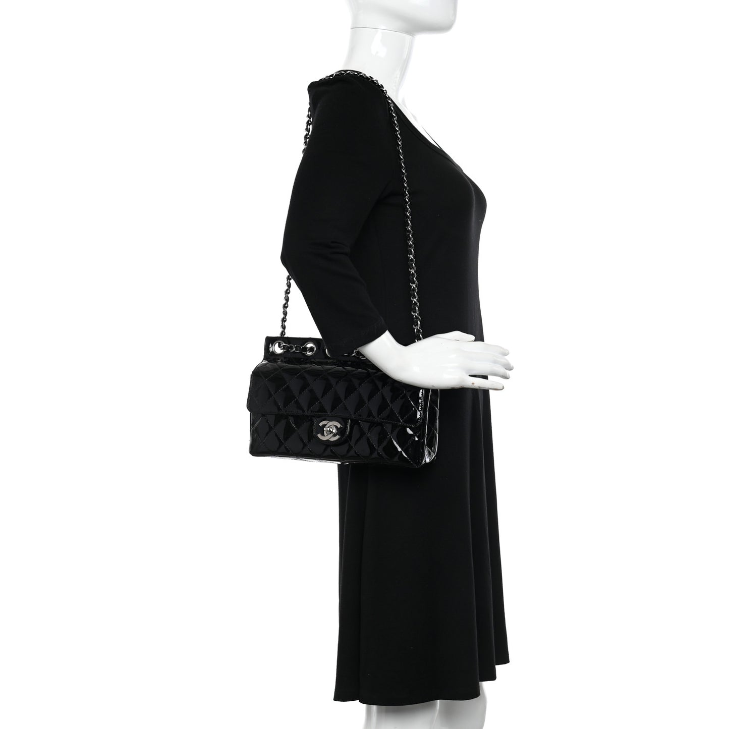 Patent Quilted Medium Diagonal CC Flap Black