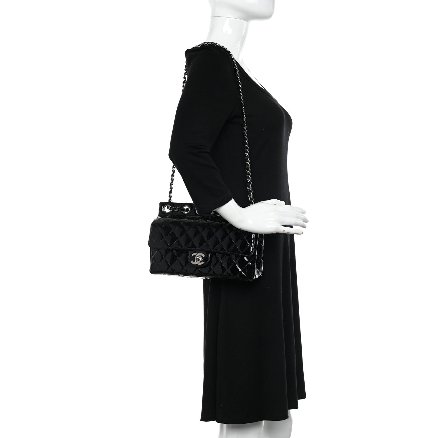 Chanel Patent Quilted Medium Diagonal CC Flap Black 2 of 10