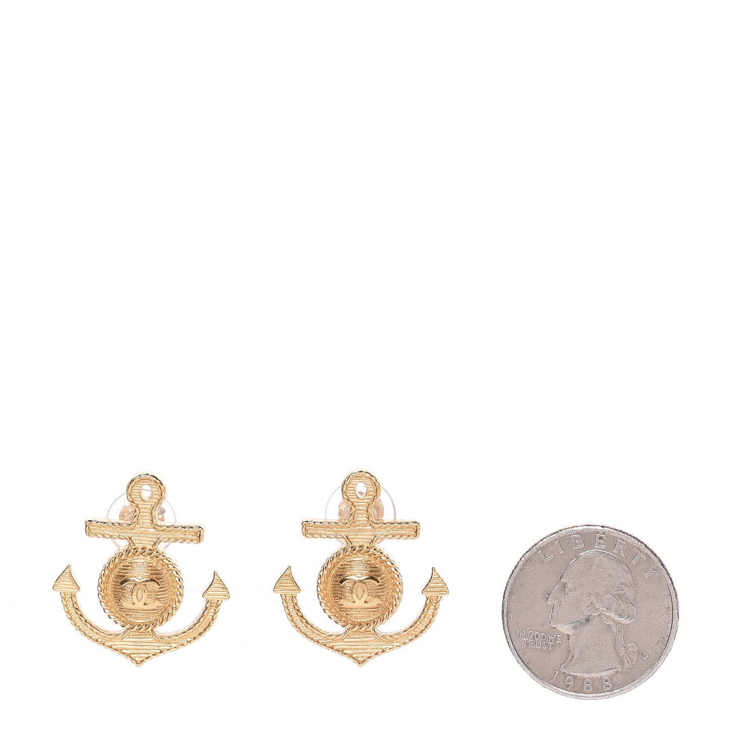Metal Anchor CC Earrings Gold