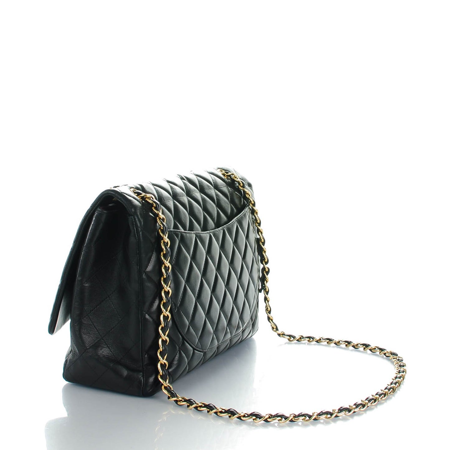Lambskin Quilted Maxi Single Flap Black
