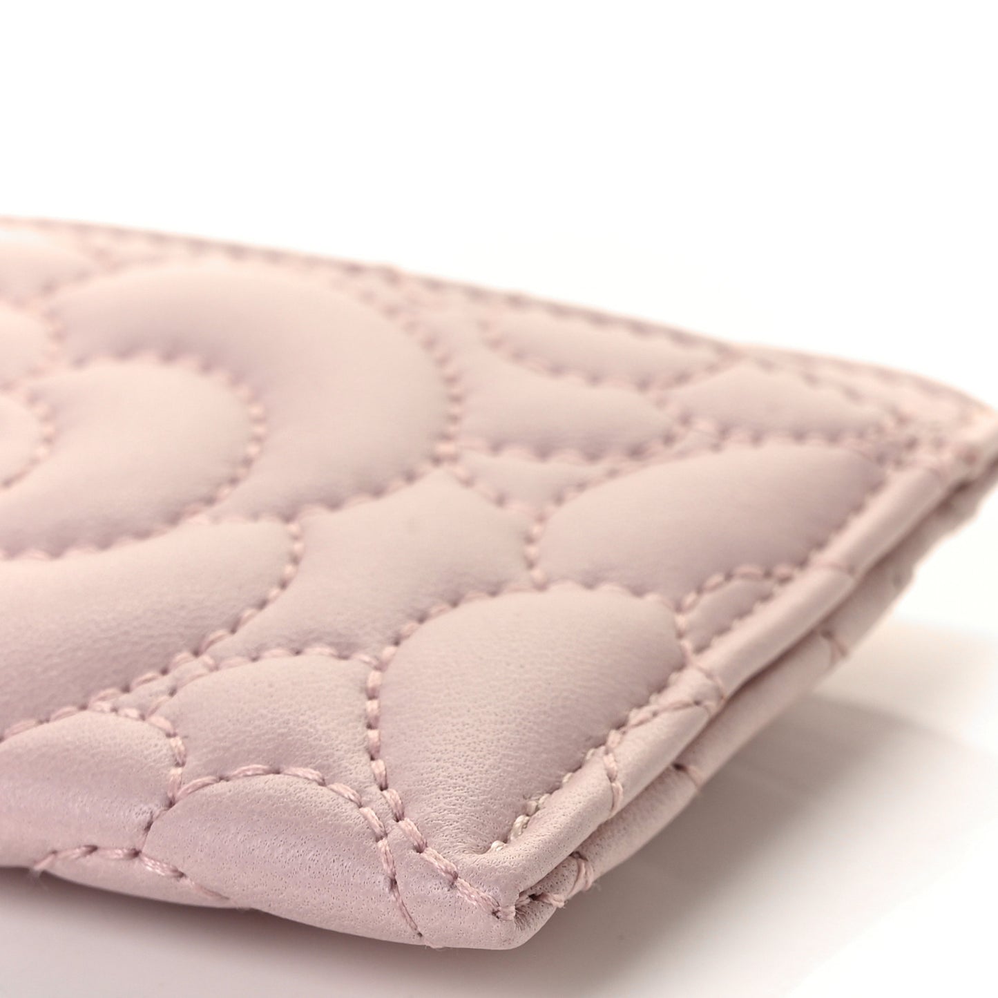 Lambskin Camellia Embossed Card Holder Pink