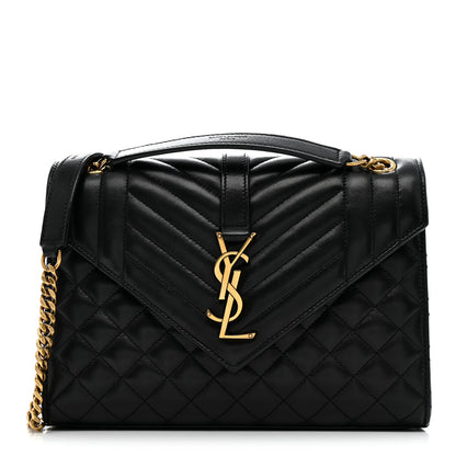 Saint Laurent Lambskin Mixed Matelasse Triquilt Medium Monogram Satchel Black 1 of 10