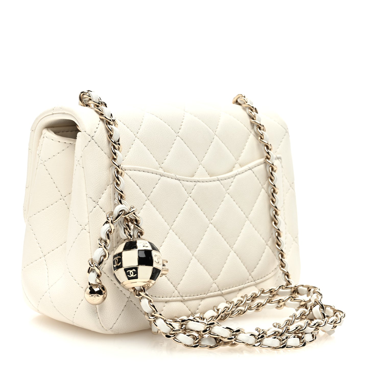 Lambskin Quilted Enamel Mini Pearl Crush Flap White