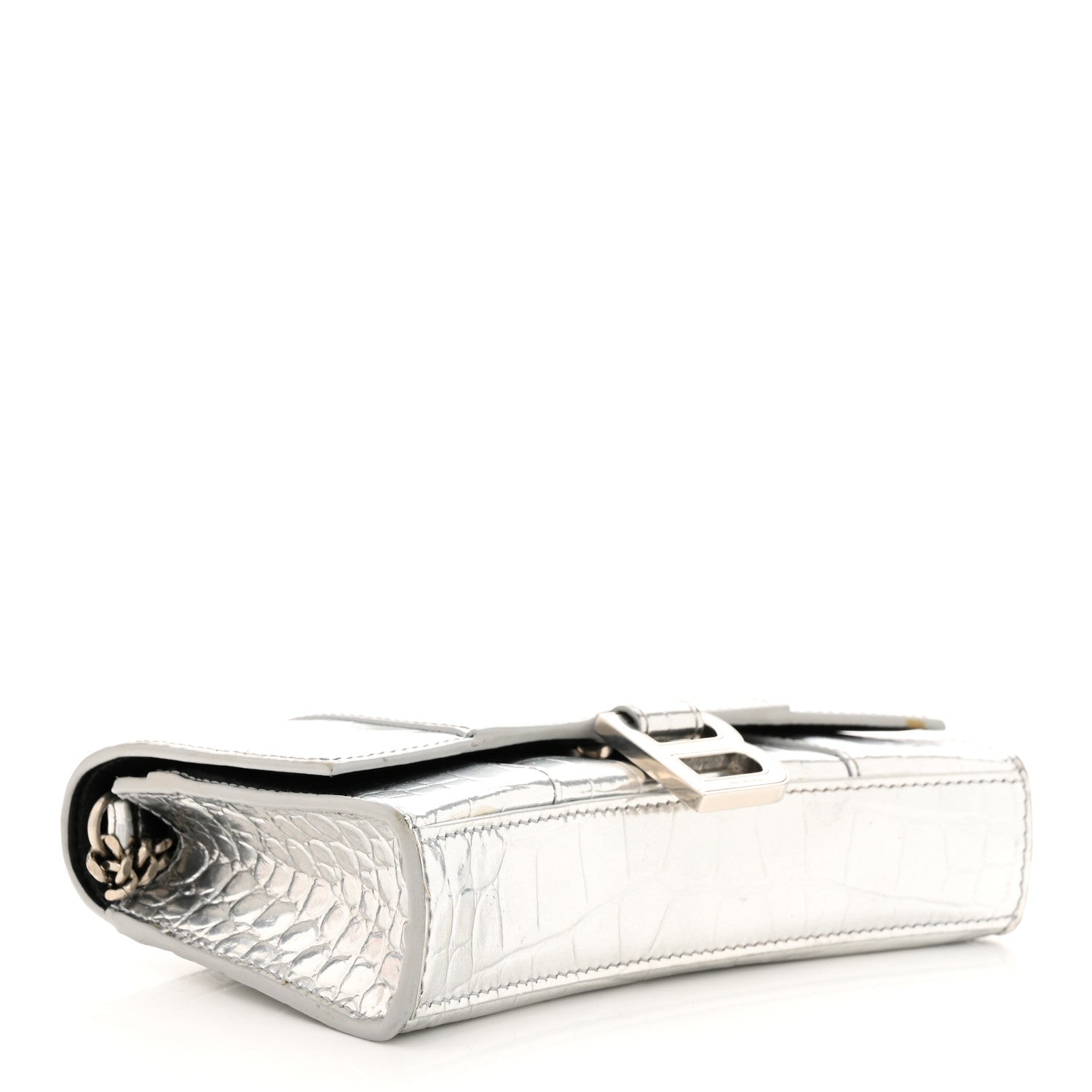 Balenciaga Metallic Calfskin Crocodile Embossed Hourglass Chain Bag Silver 4 of 13