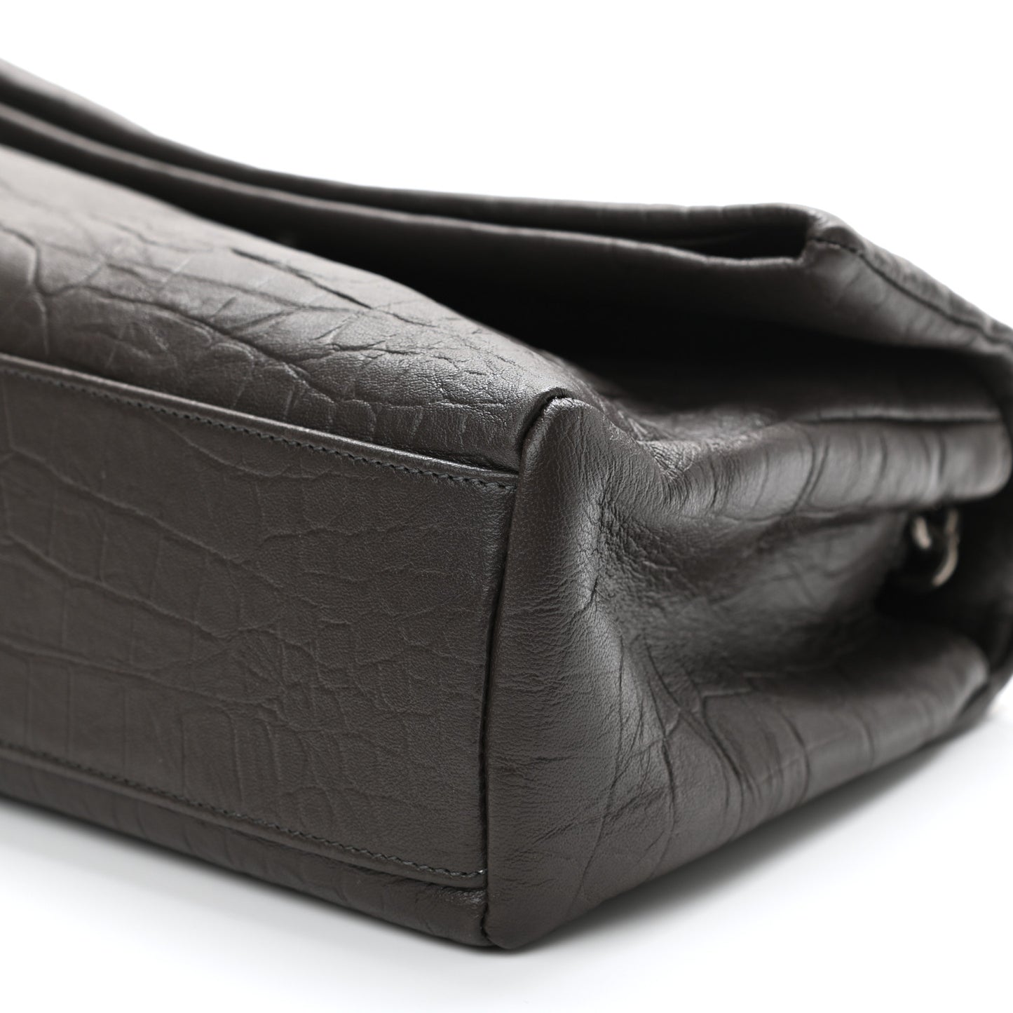 Calfskin Crocodile Embossed Medium West Hollywood Monogram Fold-Over Grey