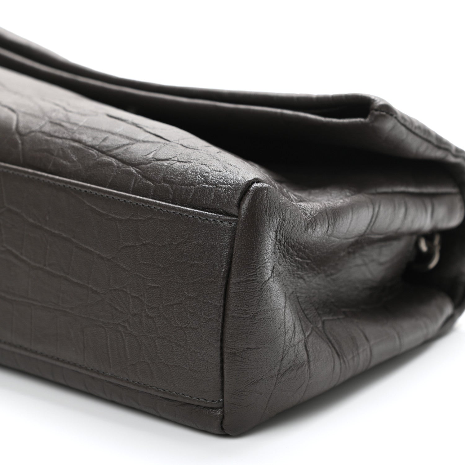 Saint Laurent Calfskin Crocodile Embossed Medium West Hollywood Monogram Fold-Over Grey 11 of 11