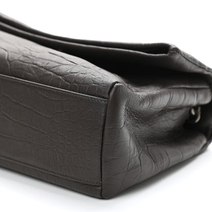 Saint Laurent Calfskin Crocodile Embossed Medium West Hollywood Monogram Fold-Over Grey 11 of 11