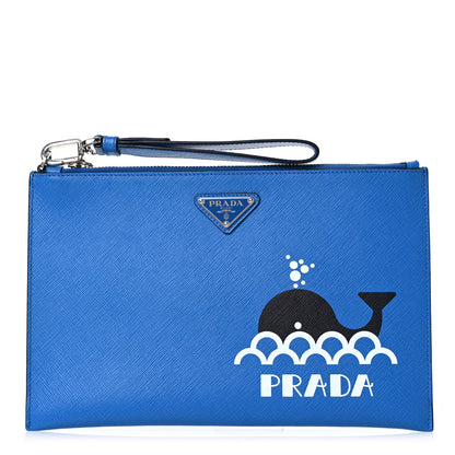 Prada Saffiano Whale Flat Wristlet Pouch Marea 1 of 8