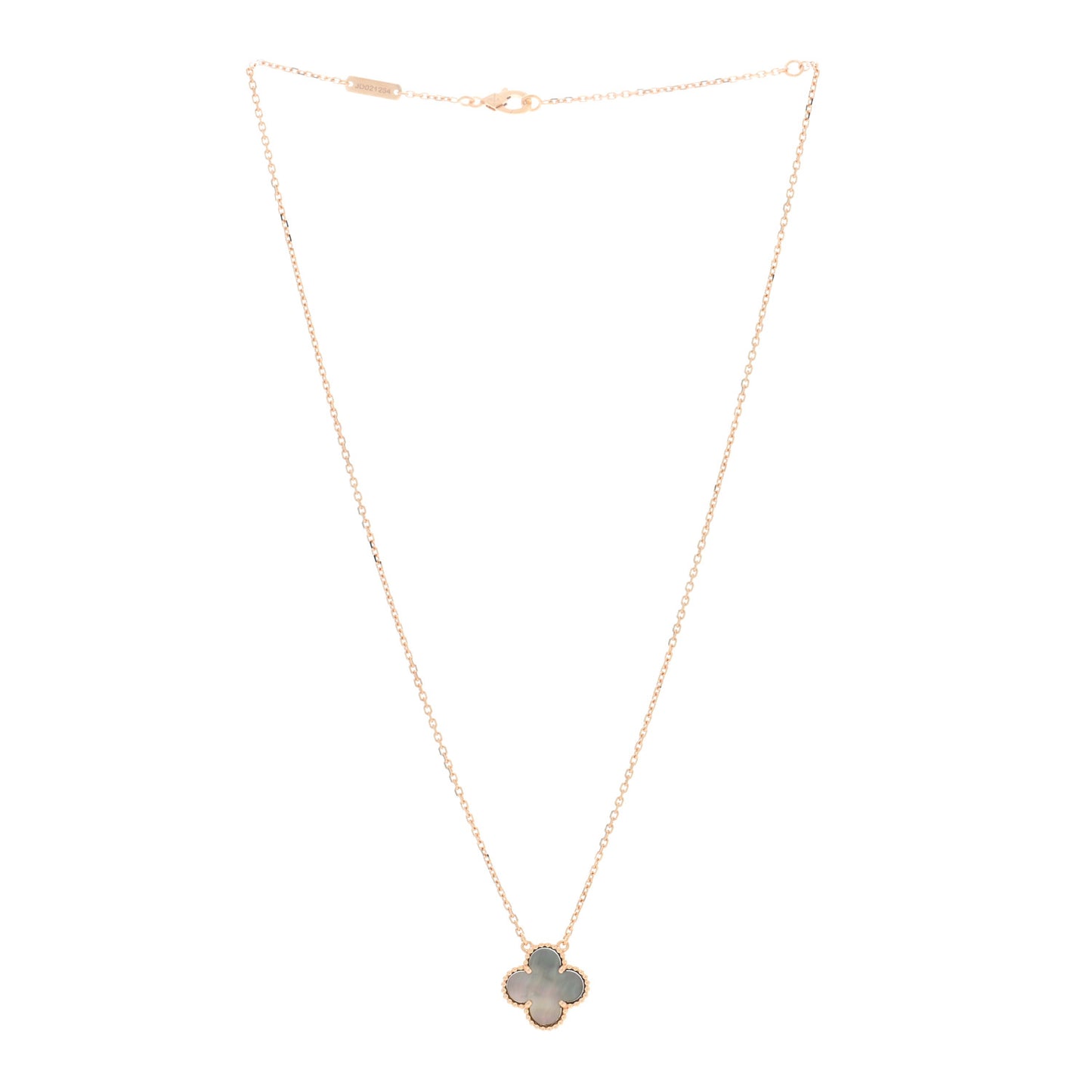 18K Rose Gold Gray Mother of Pearl Vintage Alhambra Pendant Necklace