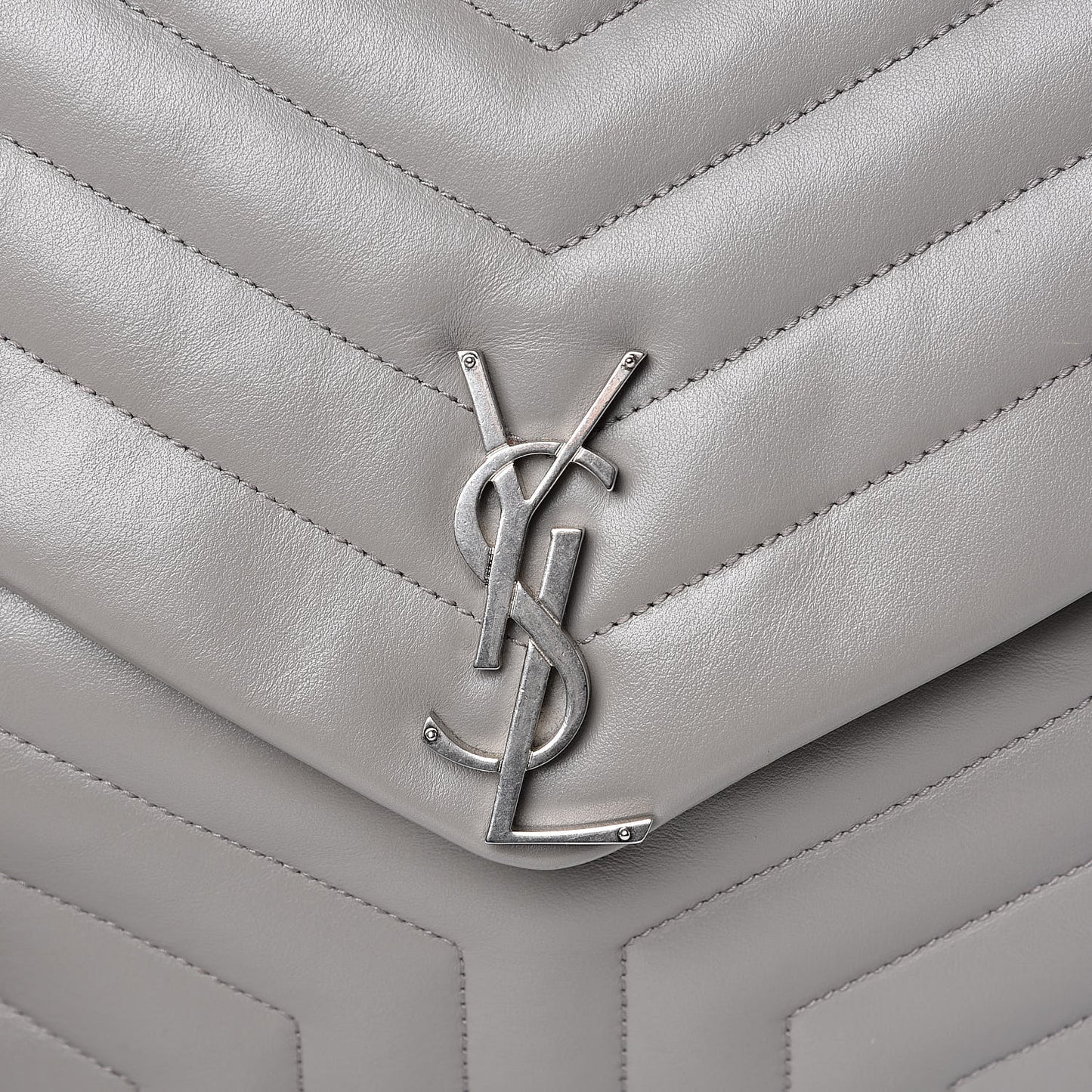Calfskin Y Quilted Monogram Large Loulou Chain Satchel Light Grey