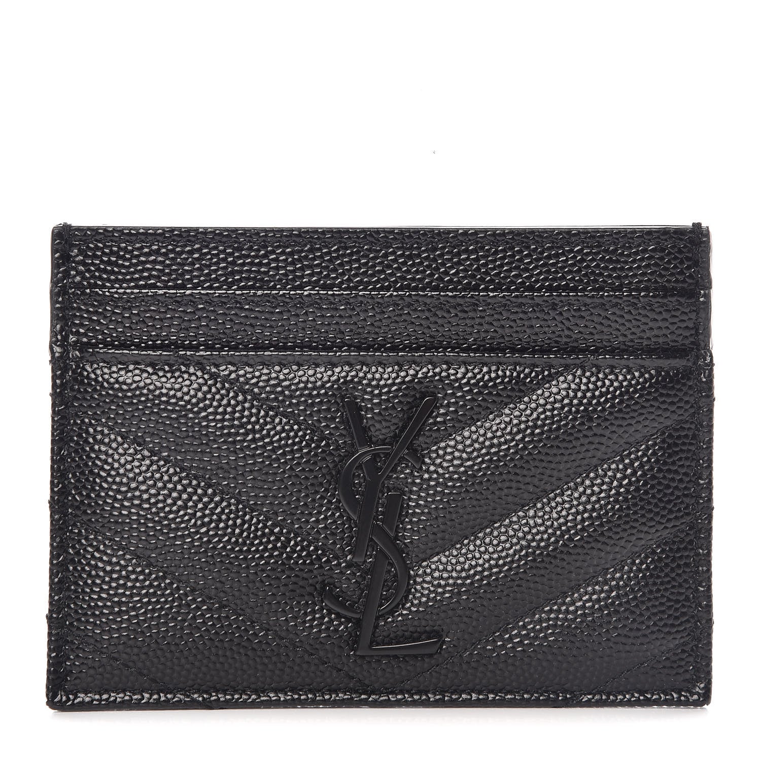 Saint Laurent Grain De Poudre Matelasse Chevron Monogram Credit Card Case Black 1 of 8
